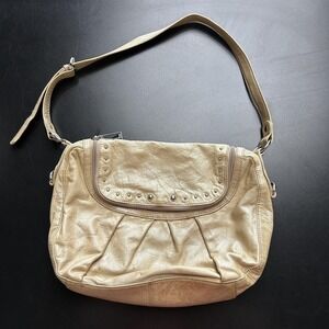 Stone‎ Mountain Hobo Bag Womens Medium Gold Leather Studded Zip Shoulder Purse